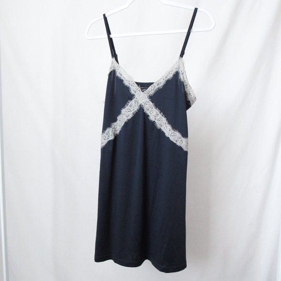 NANETTE LEPORE Slip Dress With Lace in Navy Blue Size-L - Picture 10 of 10